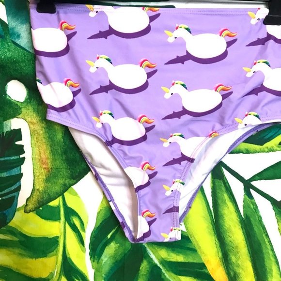 Nwt $50 Undercurrent Juniors Medium Purple Unicorn Tropical Vacation Swim Bikini - Picture 6 of 7